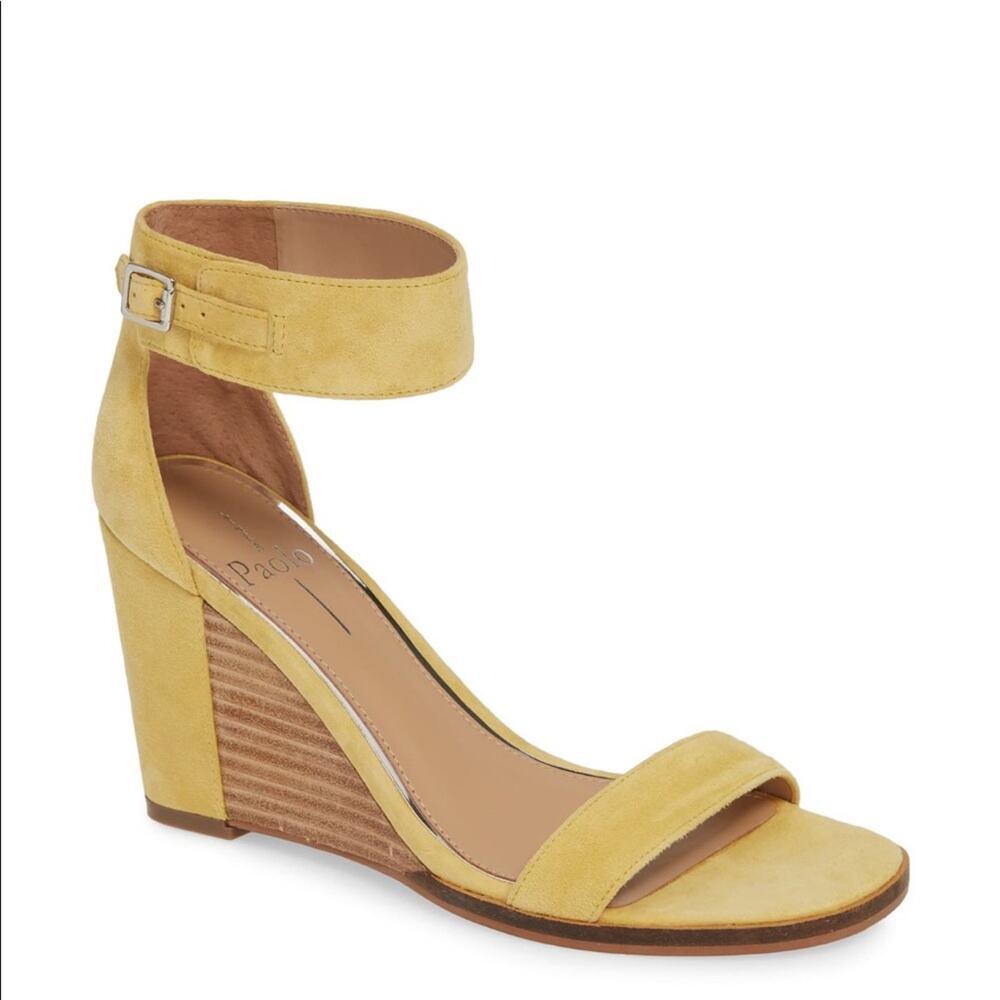 Linea Paolo Elodie Yellow Suede Wedge Sandals Size 6